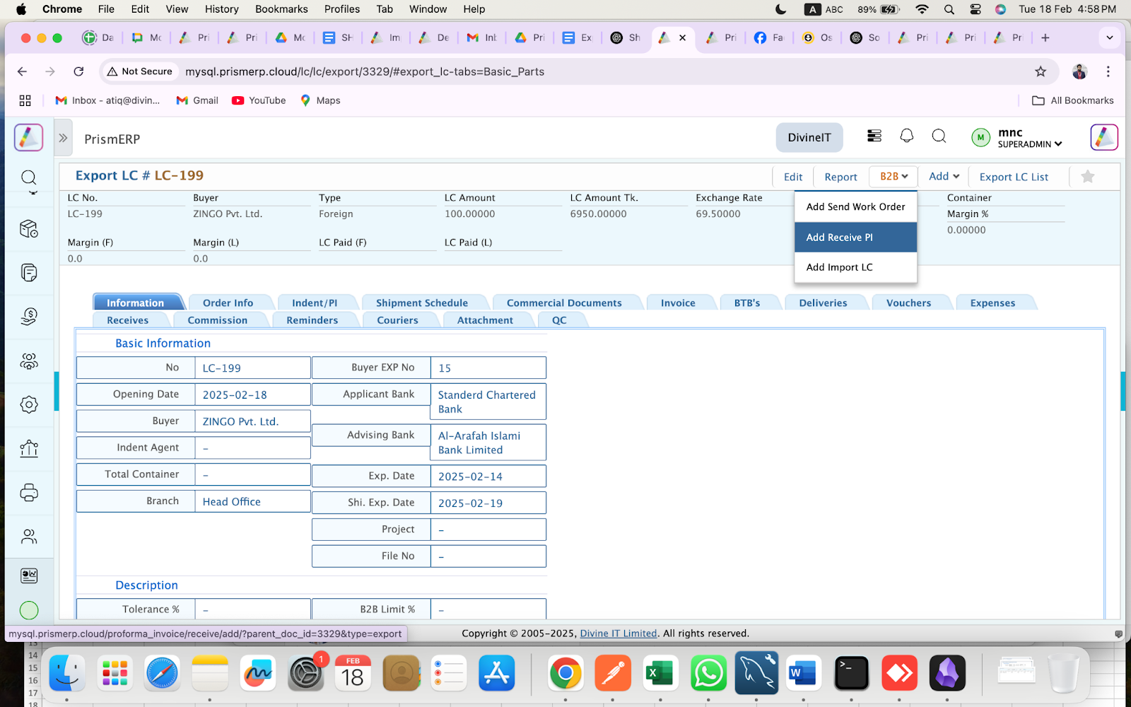 Export LC Details Page